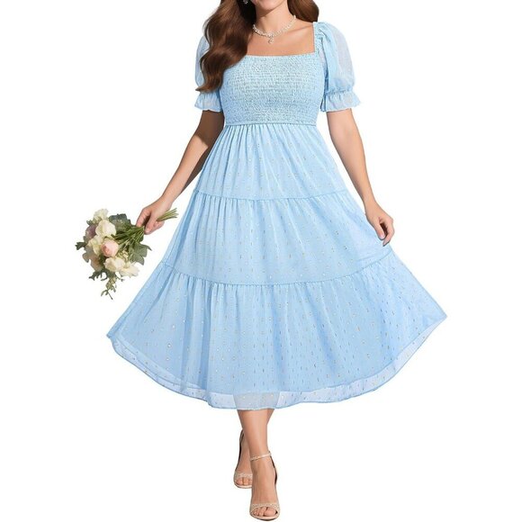 Dresses & Skirts - Plus Size Fall Dress Boho Chiffon Midi for Bridal Weddings Graduation